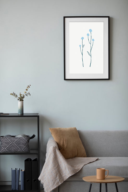 Minimalist Blue Wildflowers Botanical Line Art – Modern Digital Download