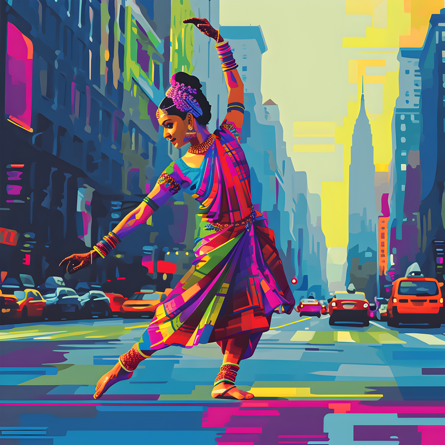 Bharatanatyam in New York City Digital Art | Urban Indian Classical Dance Poster Download