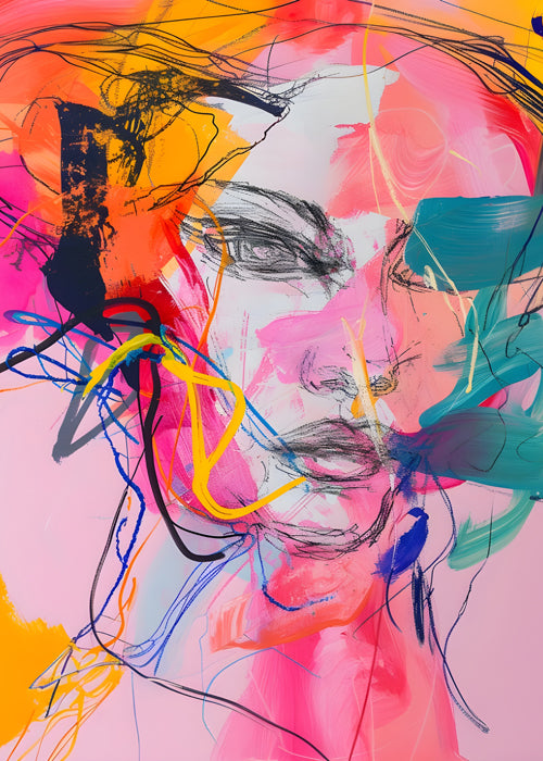 Vivid Abstract Portrait Digital Art Poster – Colourful Modern Expressionist Wall Art