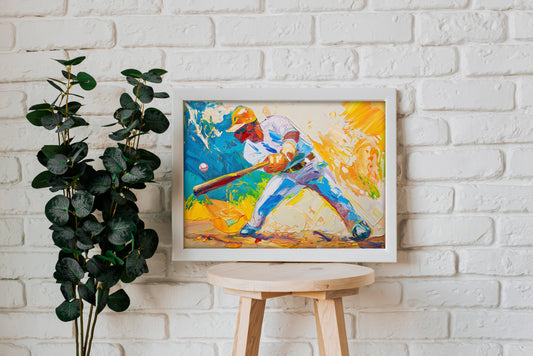 Abstract Baseball Player Digital Art | Vibrant Sports Painting Download