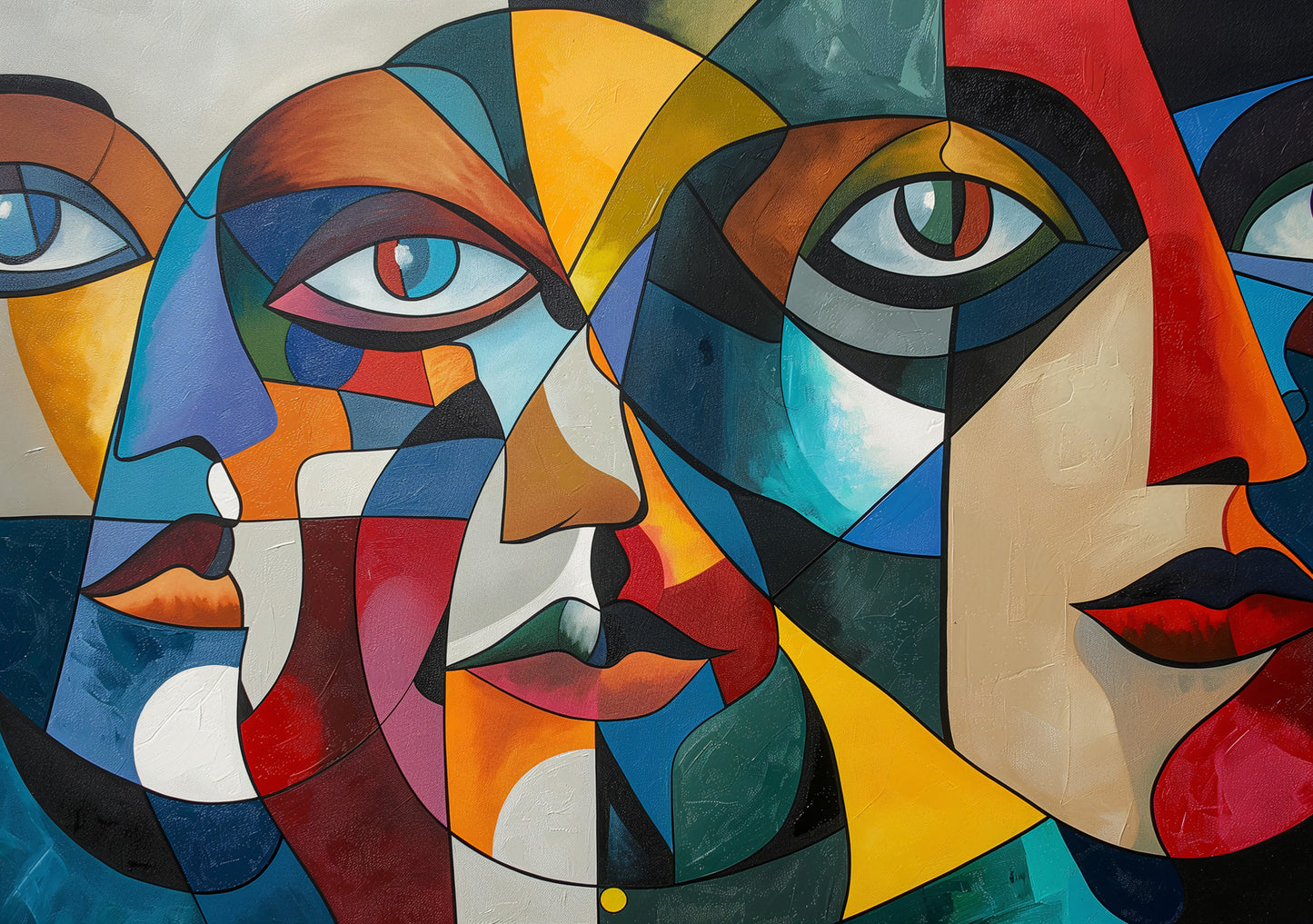 Colorful Cubist Abstract Faces Wall Art – Modern Geometric