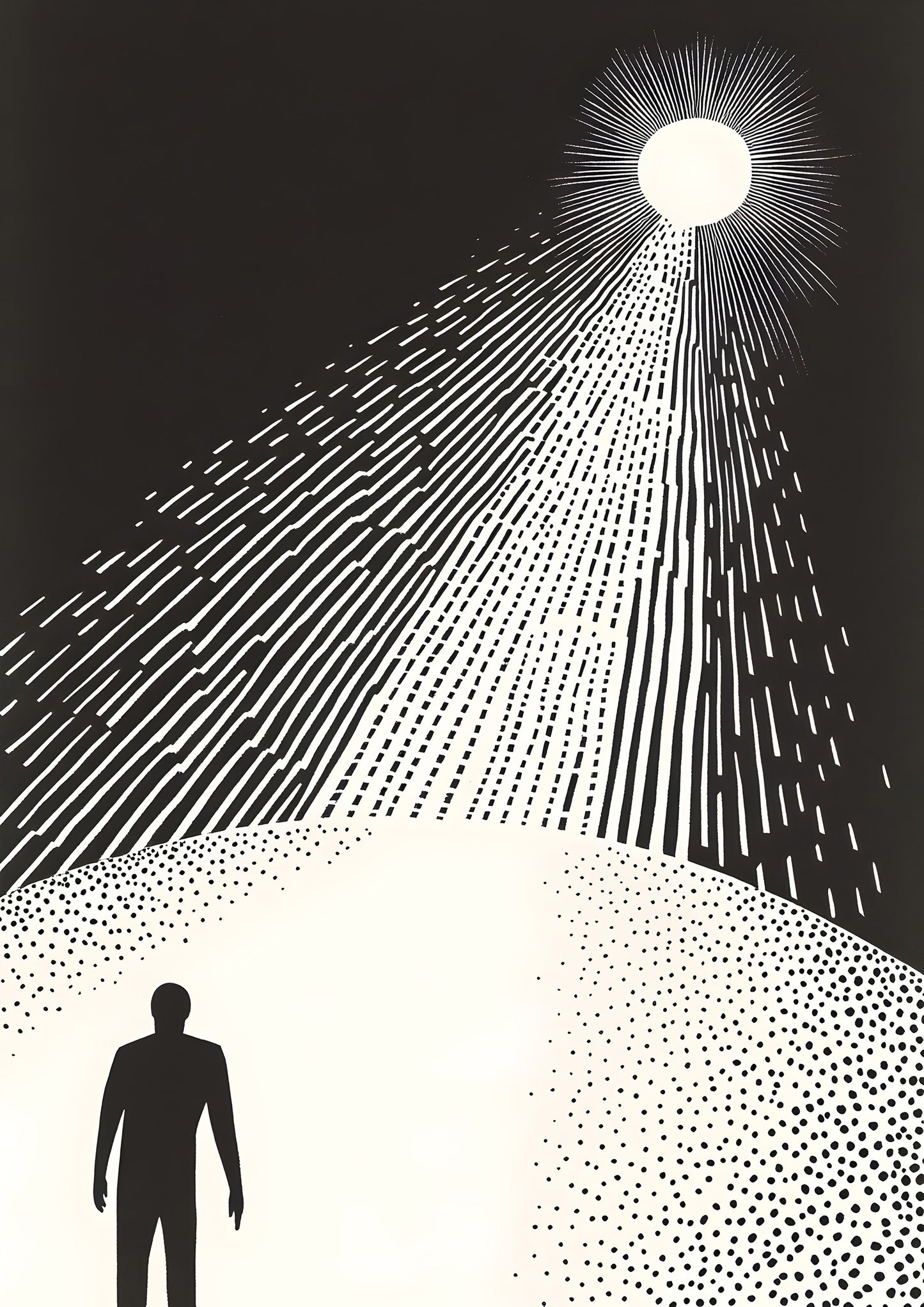 Surreal Cosmic Lightbeam Wall Art | Minimalist Human & Sun Silhouette Print | Digital Download