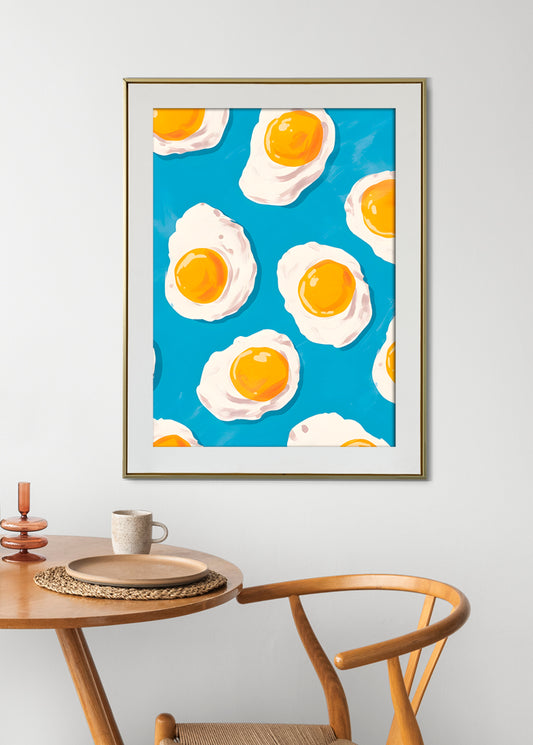Fried Egg Pop Art Poster – Quirky Breakfast Pattern Wall Decor
