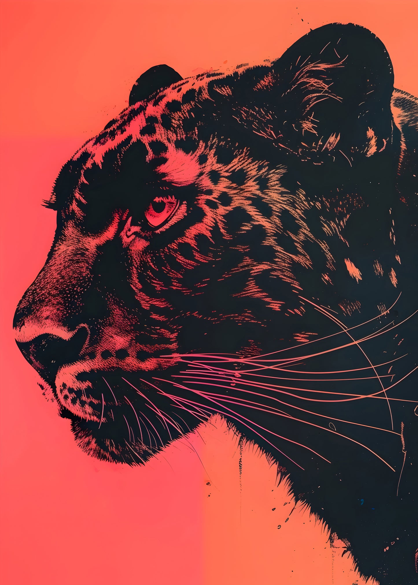 Bold Leopard Digital Art Poster - Neon Jungle Cat Printable Wall Art for Modern Interiors