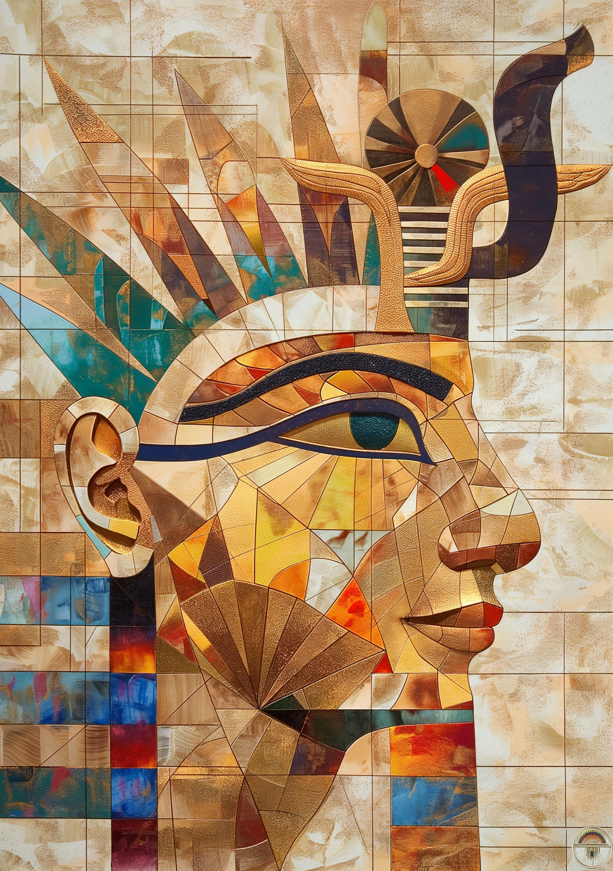 Pharaoh’s Mosaic Digital Art Print – Geometric Egyptian Wall Poster