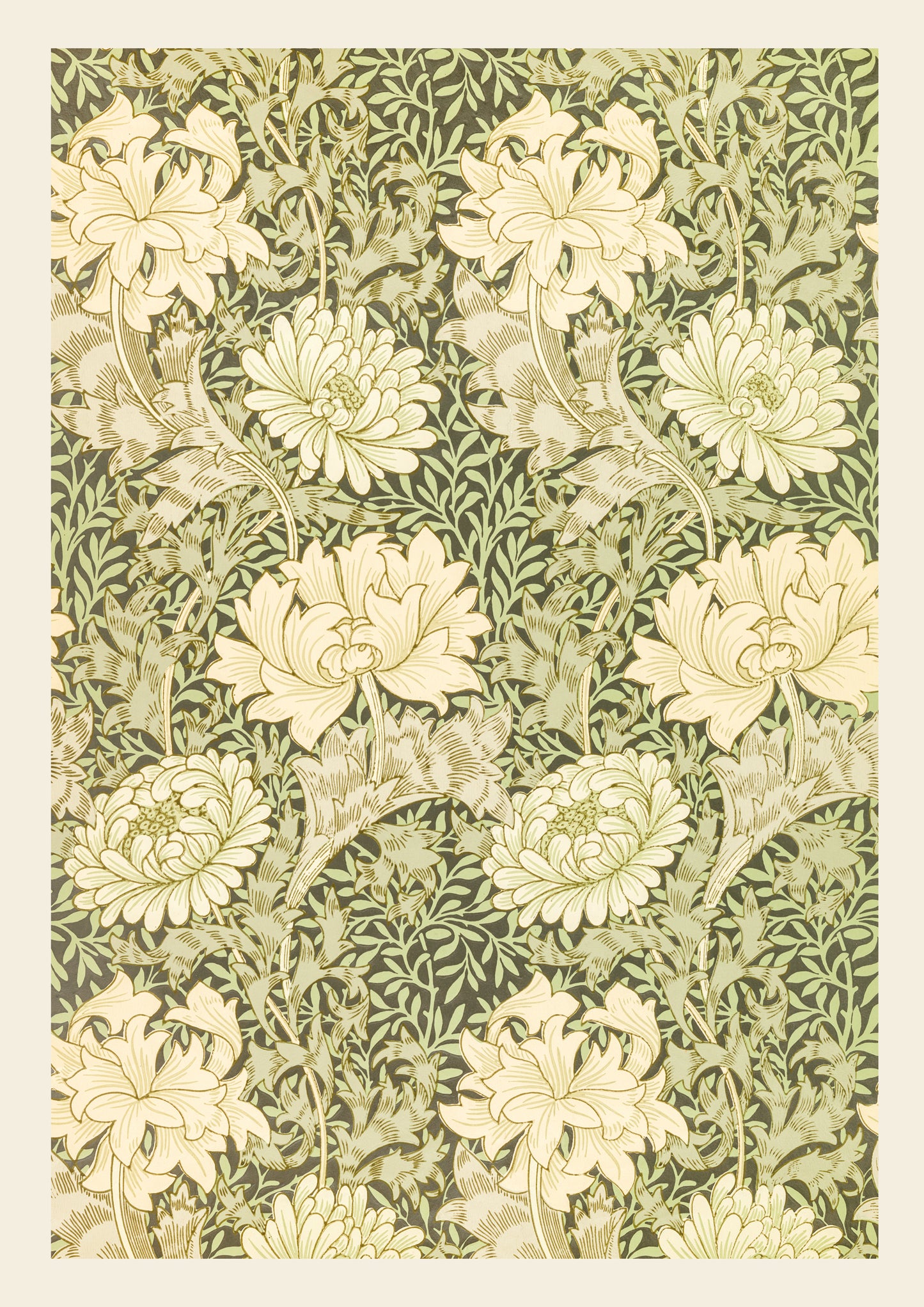 Vintage Green Floral Pattern - Digital Botanical Wall Art