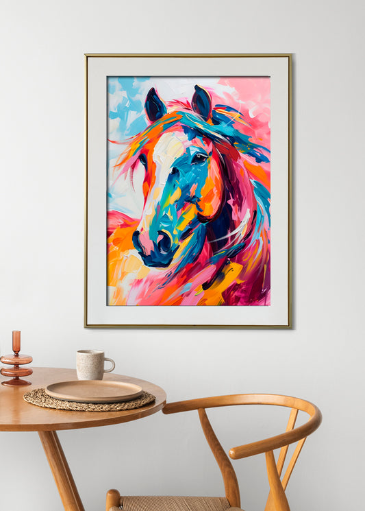 Vibrant Abstract Horse Digital Art Poster | Colorful Animal Wall Decor