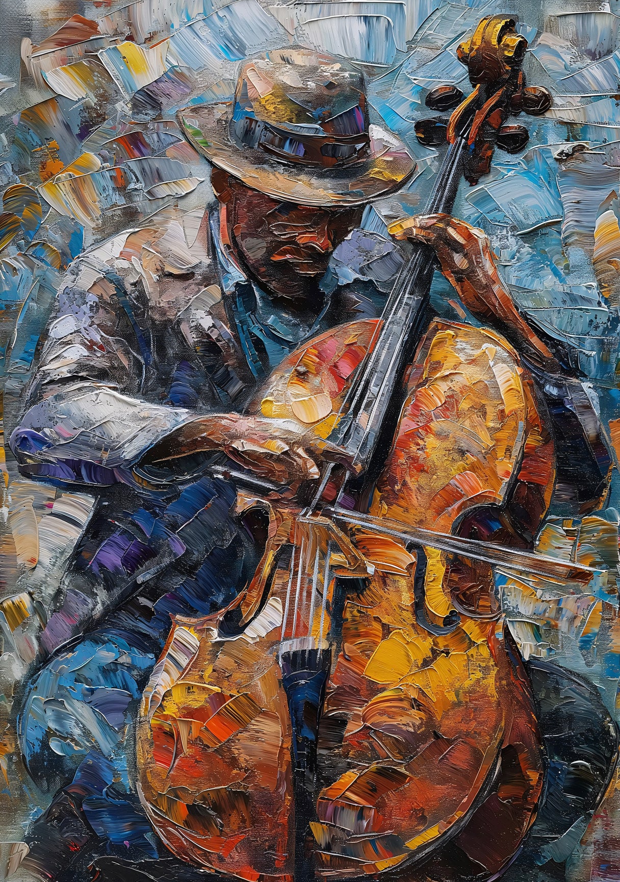 Jazz Cellist Abstract Painting | Emotional Musician Digital Art