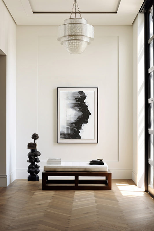 Abstract Monochrome Face Digital Art Poster – Surreal Black and White Printable Wall Art for Modern Decor