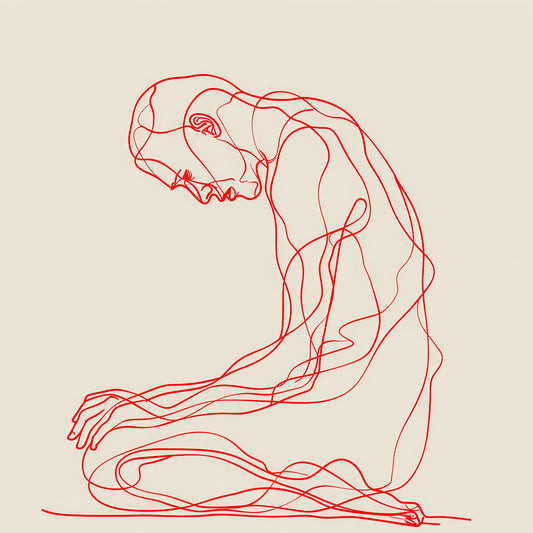 Abstract Contemplative Figure – Minimalist Line Art Drawing" Red