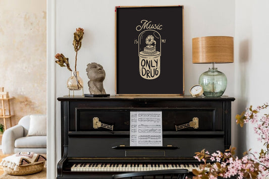 Music Is My Only Drug" Vintage Gramophone Art Print