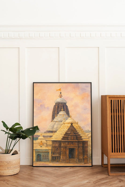 Jagannath Temple Watercolor Digital Art Poster | Indian Heritage Wall Decor
