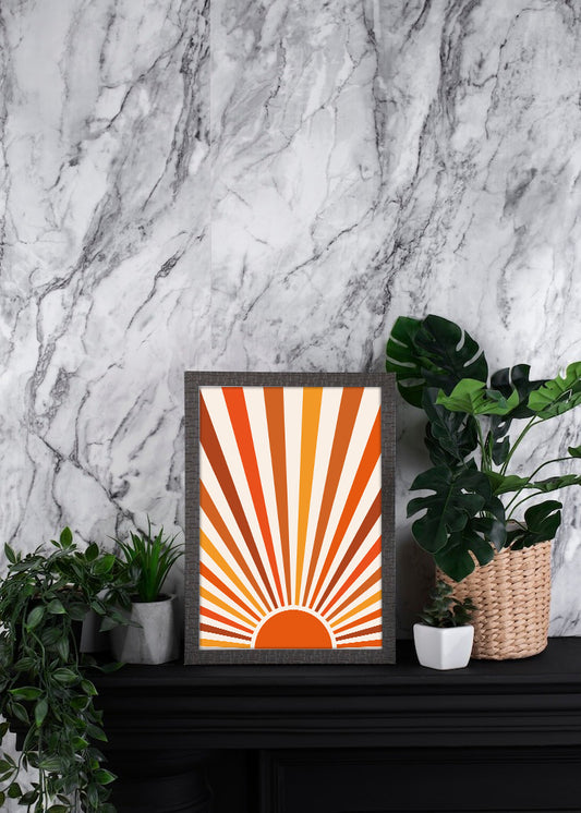 Retro Sunburst Digital Art | 70s Aesthetic Wall Print | Vintage Boho Decor