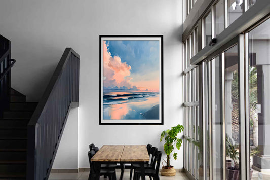 Pastel Ocean Sunset Digital Art Poster – Serene Coastal Wave Wall Art Download