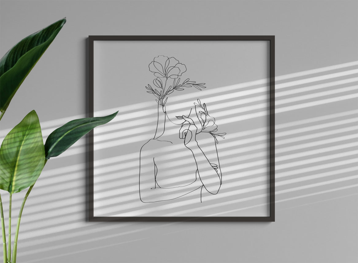 Minimalist Floral Woman Line Art – Abstract Botanical Female Digital Poster