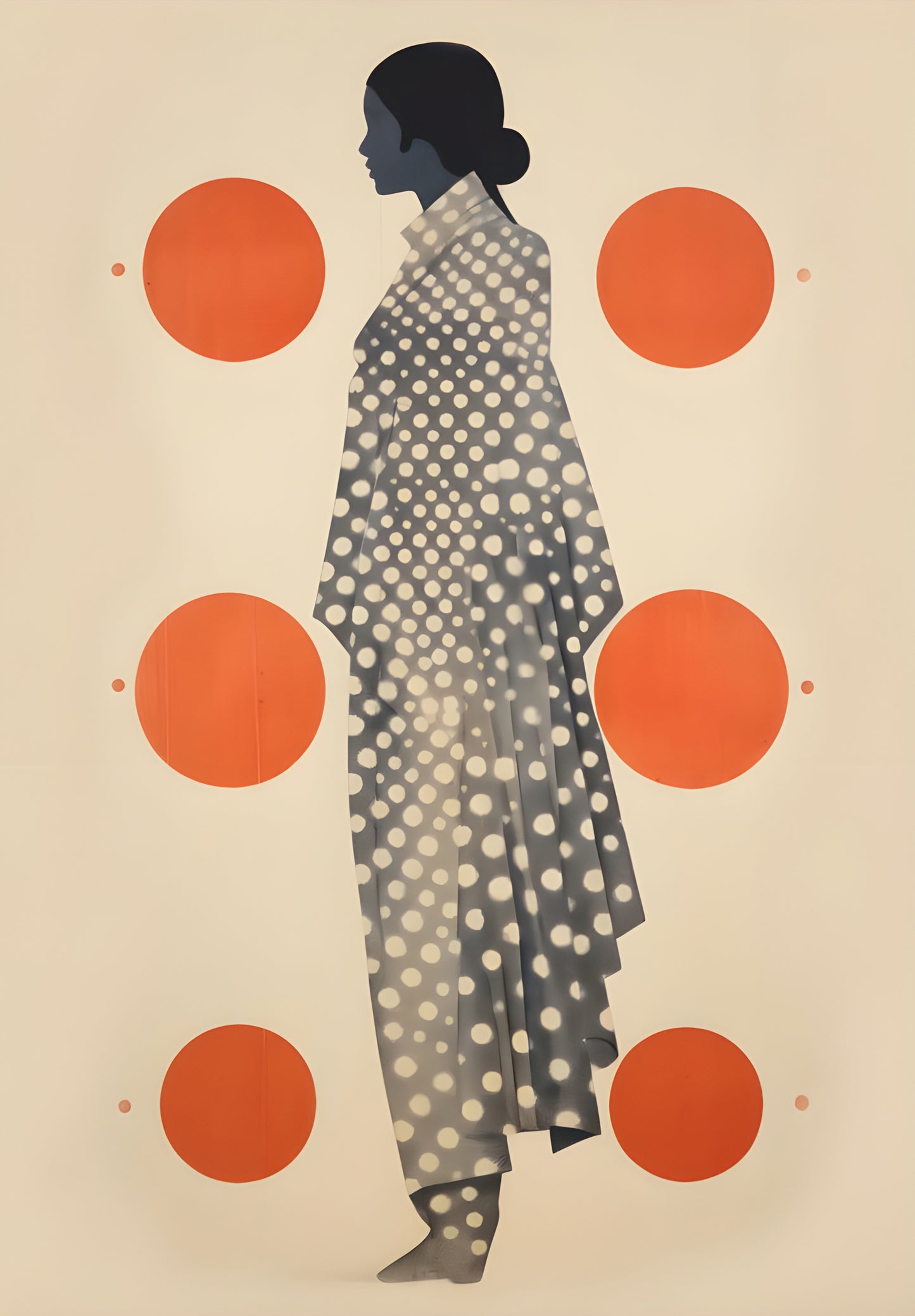 Modern Indian Woman Silhouette Digital Art Poster – Abstract Saree Artwork with Polka Dots & Geometric Aesthetic