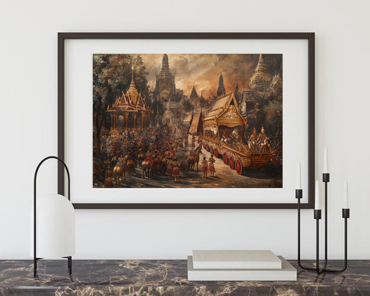 Royal Procession Through Ancient Temples – Vibrant Digital Art Print