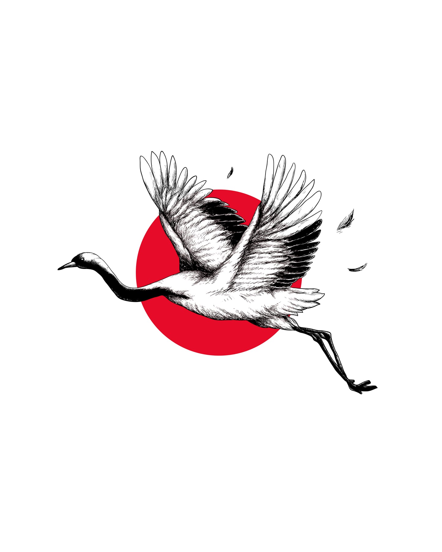 Japanese Crane Art Print – Minimalist Red Sun & Bird Illustration
