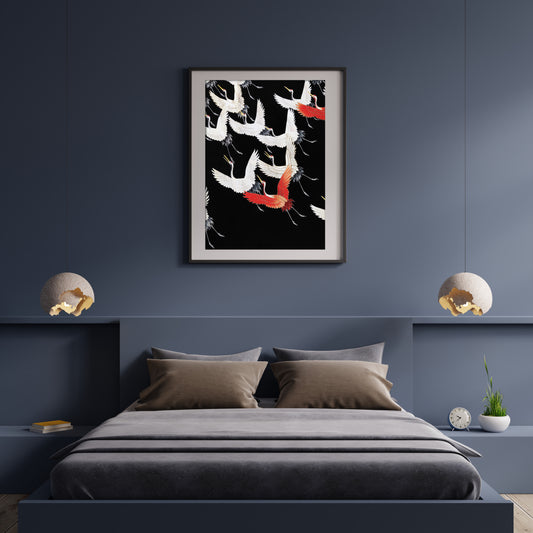 Elegant Japanese Crane Digital Art Poster | Traditional Minimalist Bird Wall Decor