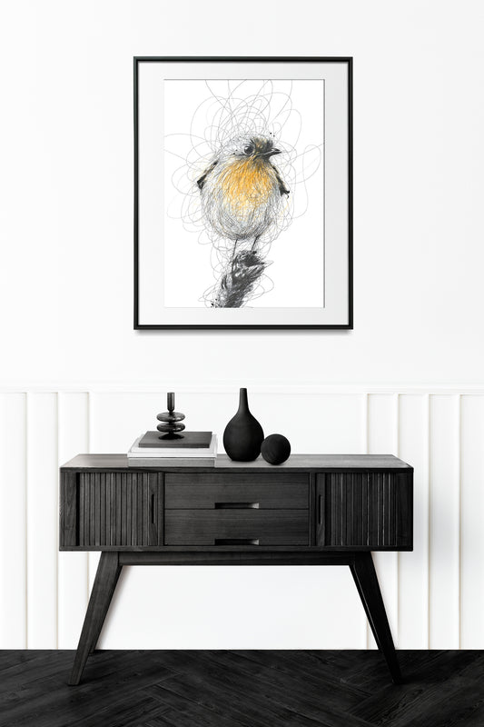 Scribble Bird Digital Art Poster – Abstract Line Drawing Bird Wall Decor