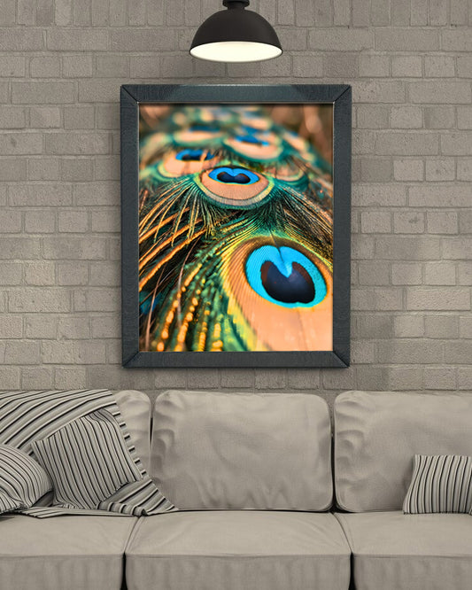 Vibrant Peacock Feather Close-Up Photography | Nature Wall Art Digital Download