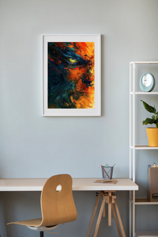 Fiery Abstract Face Art | Digital Expressionism Eye Close-Up