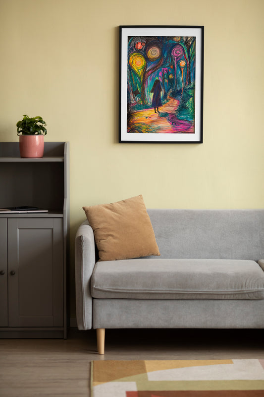 Surreal Night Walk Art | Dreamy Girl in Forest