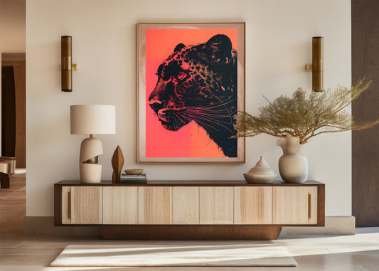 Bold Leopard Digital Art Poster - Neon Jungle Cat Printable Wall Art for Modern Interiors