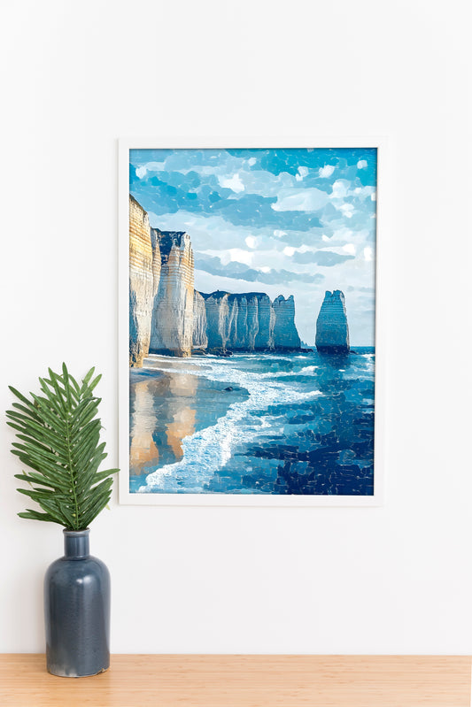 Cliffside Ocean Waves Digital Art Poster – Coastal Landscape Printable Wall Art