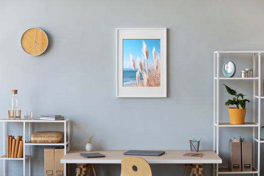 Beach Grass and Ocean Breeze Digital Art | Minimal Coastal Wall Print | Serene Shoreline Download