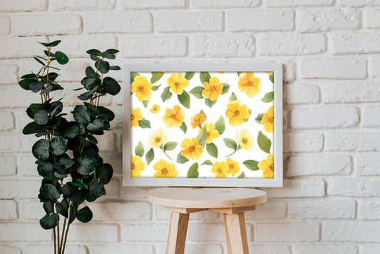 Yellow Floral Pattern Watercolor Art | Digital Download Poster