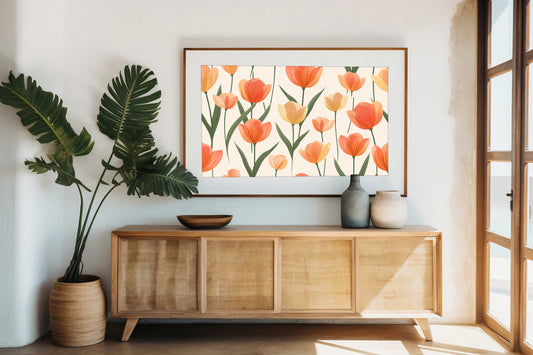 Orange & Yellow Tulip Watercolor Print | Digital Floral Art Poster