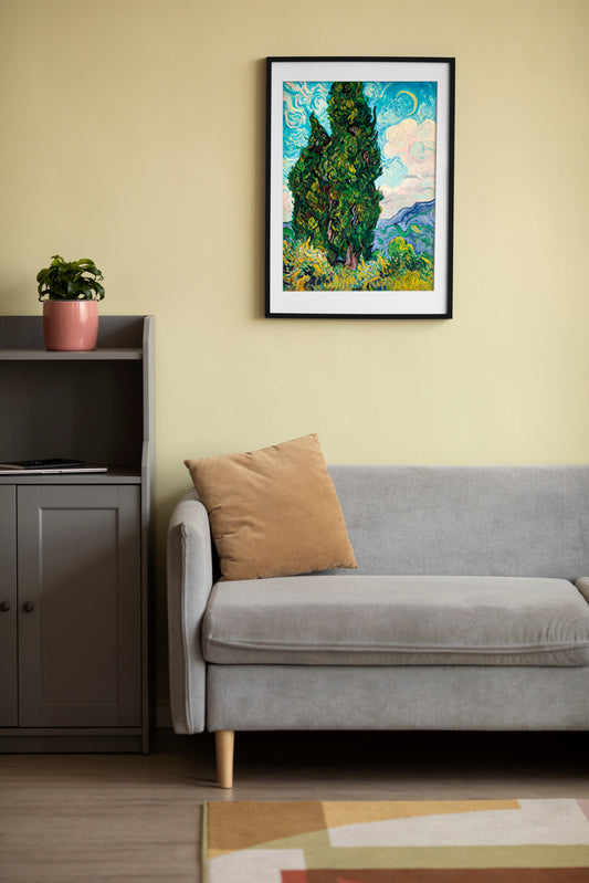 Cypress Trees Inspired by Van Gogh – Vibrant Impressionist Digital Art Poster