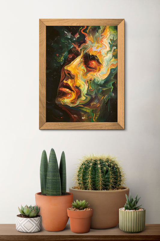 Abstract Cosmic Face – Surreal Colourful Digital Art Poster for Modern Wall Décor