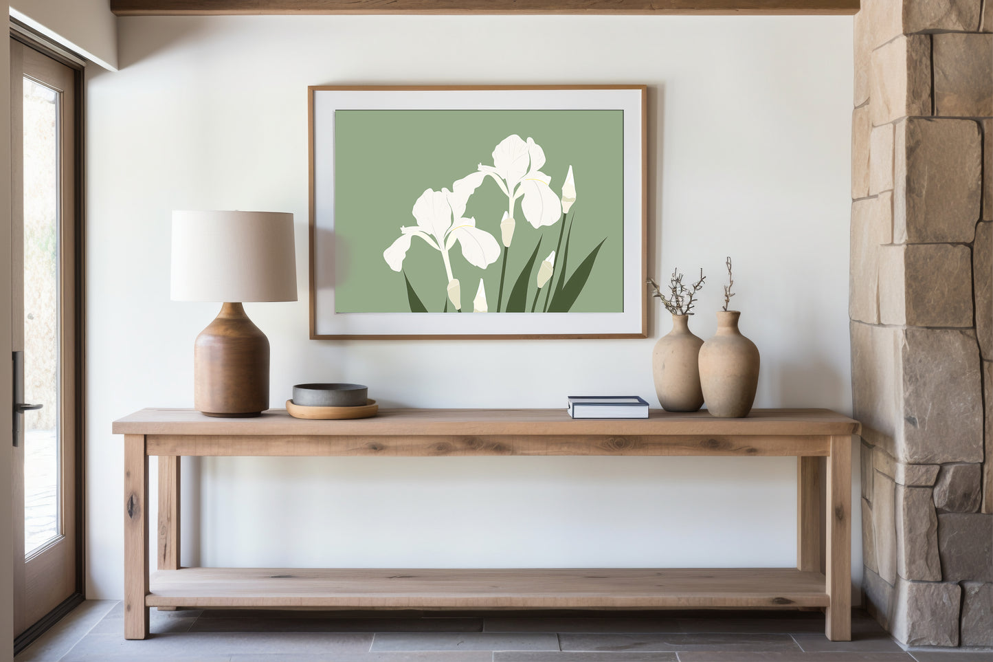 White Iris Flower Digital Art Poster – Minimal Botanical Print