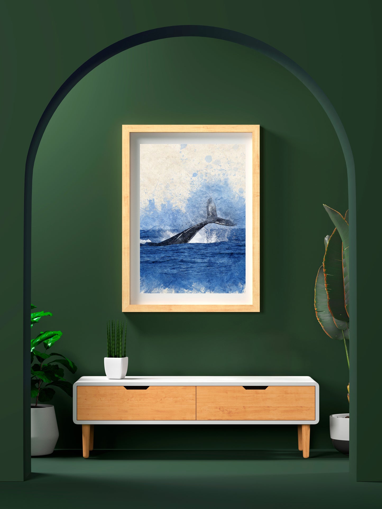 Whale Digital Art Poster | Ocean Splash Watercolour Wall Print