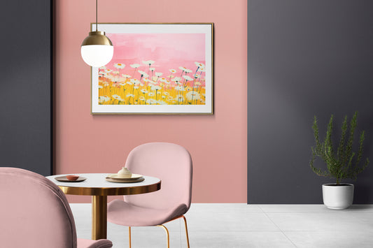 Pink & Yellow Daisy Field Digital Art Poster – Bright Floral Wall Décor