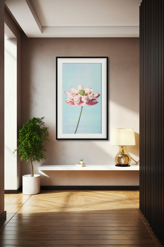 Pink Lotus Botanical Digital Art Poster – Minimalist Floral Wall Art Print