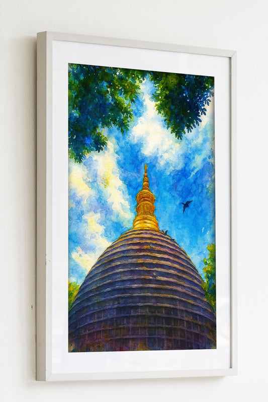 Kamakhya Temple Assam Digital Watercolour Art – Sacred Indian Temple