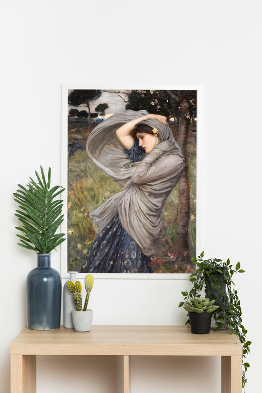 Melancholic Muse in the Wind – Romantic Classical Woman Portrait Digital Art