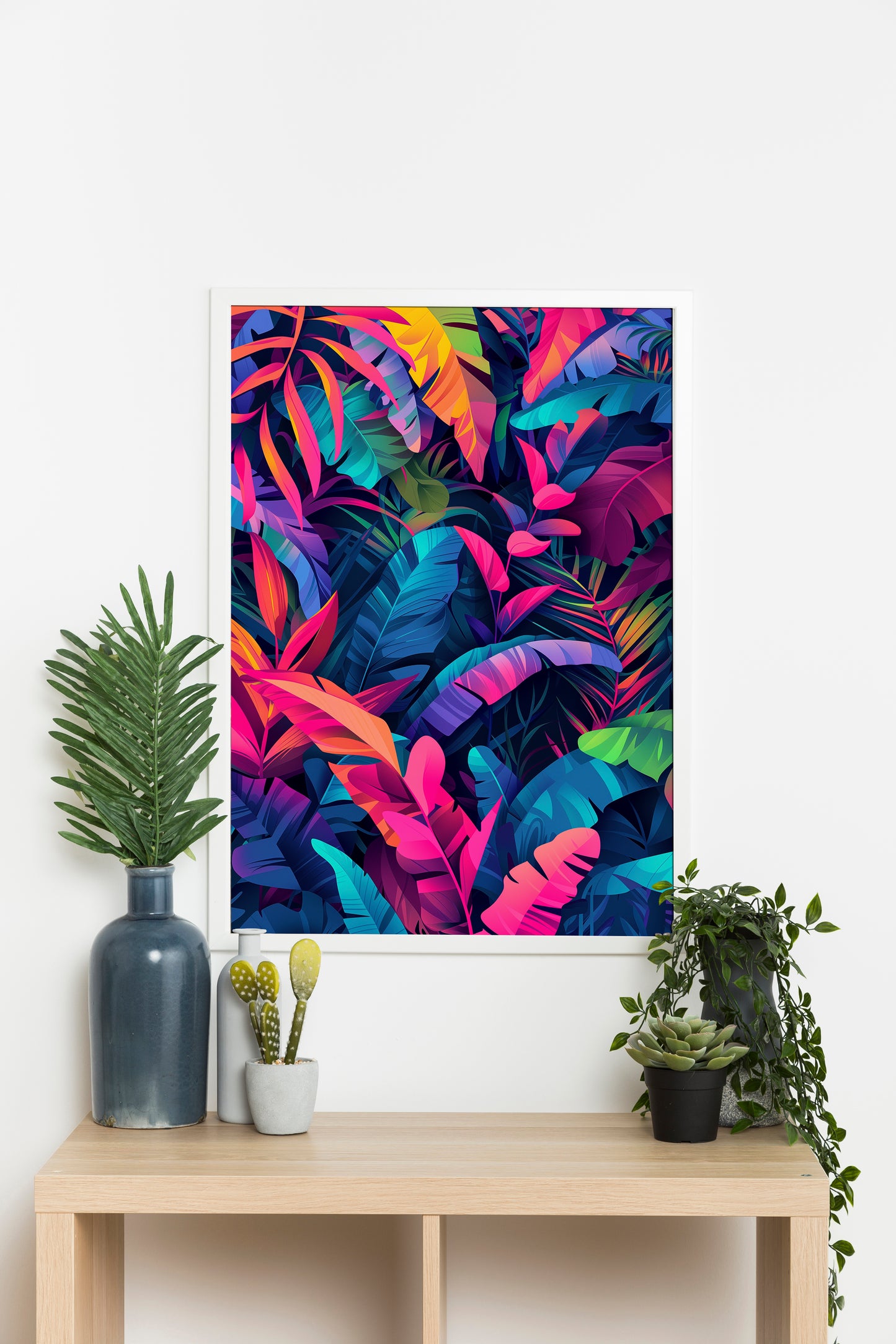 Vibrant Tropical Jungle Leaves Poster | Neon Botanical Digital Art | Colourful Wall Décor Download