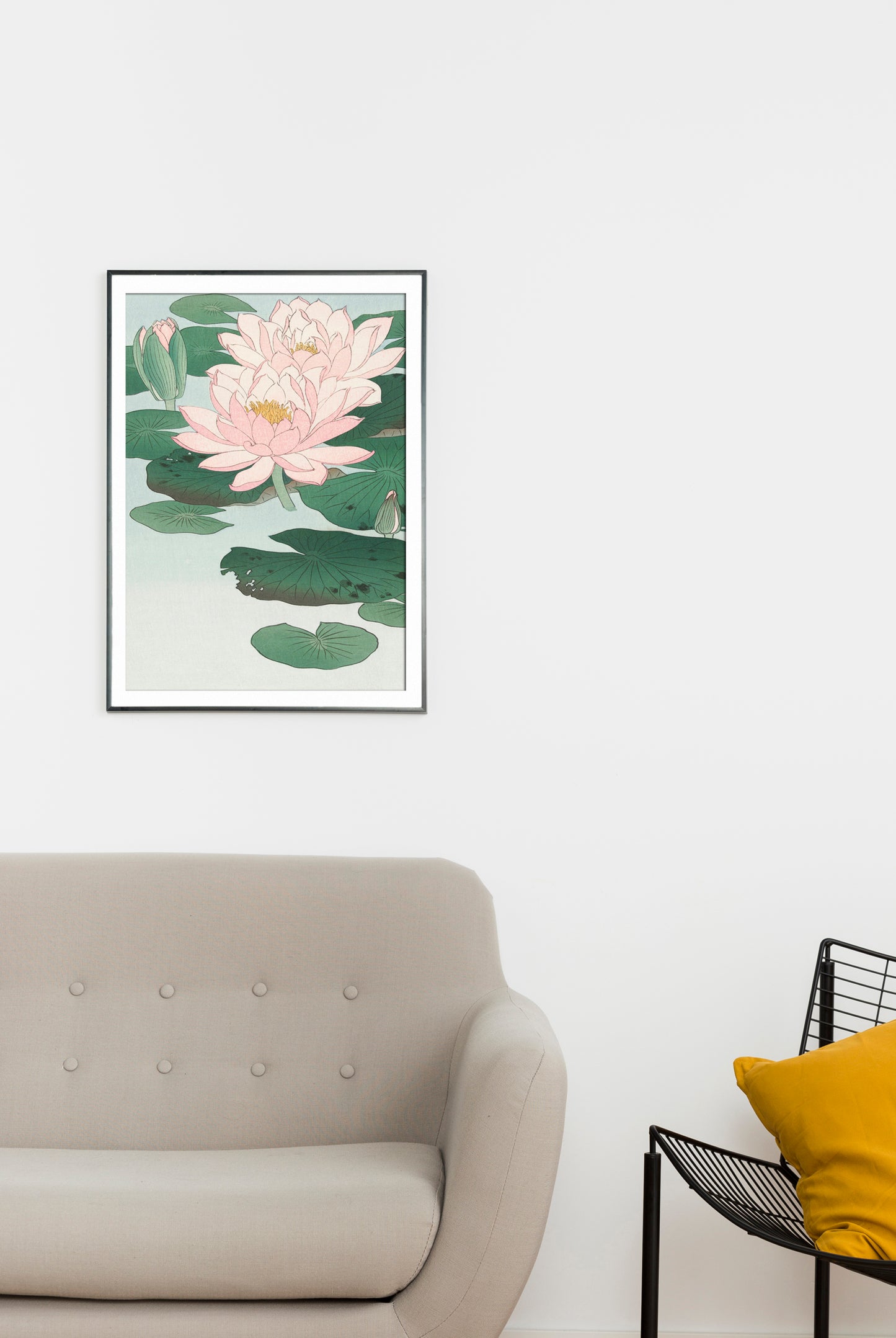 Japanese Lotus Flower Digital Art Poster | Tranquil Water Lily Wall Print