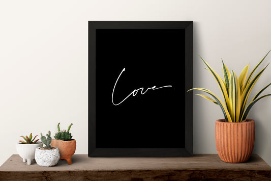Minimalist Script "Love" Wall Art – Elegant Handwritten Digital Print in Black & White