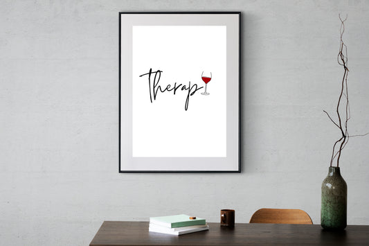 Wine Therapy Wall Art – Funny Wine Quote Printable for Bar, Kitchen & Lounge Decor