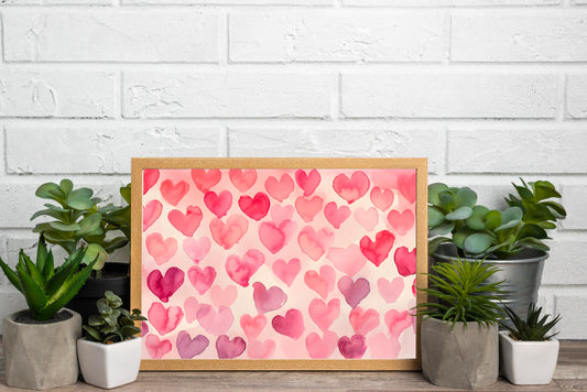 Pink & Purple Watercolor Heart Pattern – Romantic Digital Art Print for Wall Decor