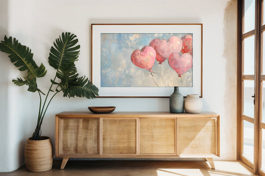 Heart Balloon Watercolour Digital Art – Romantic Pink Balloon Poster for Wall Decor