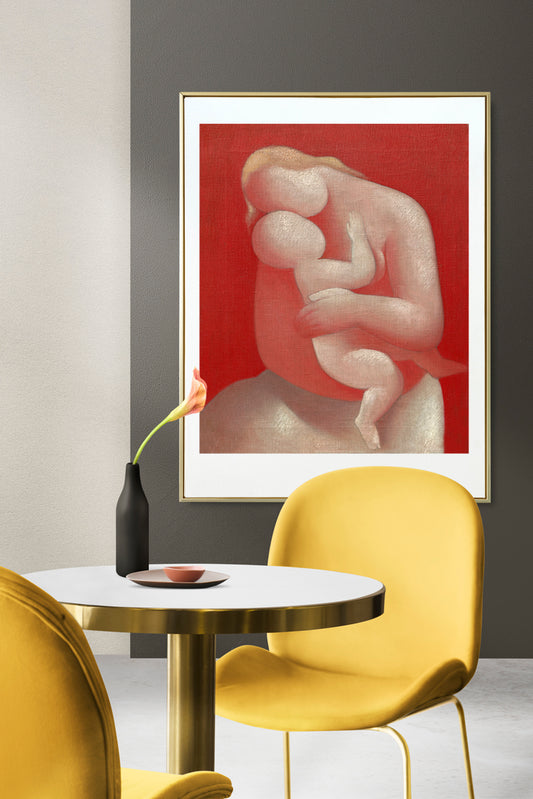 Minimalist Mother and Child Digital Art Poster – Warm Love & Bond Illustration