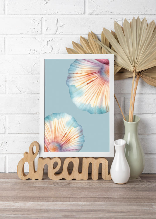 Watercolour Seashell Wall Art Poster | Coastal Beach Digital Print