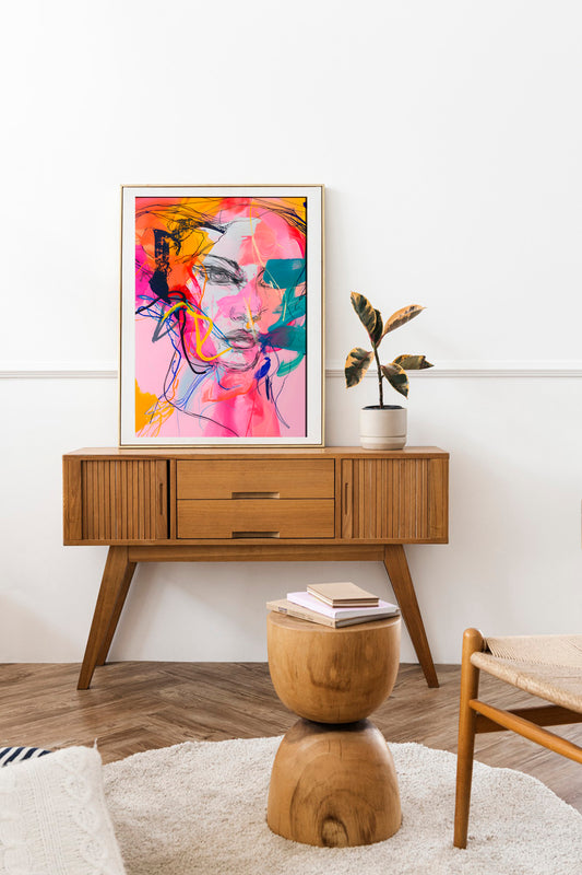 Vivid Abstract Portrait Digital Art Poster – Colourful Modern Expressionist Wall Art