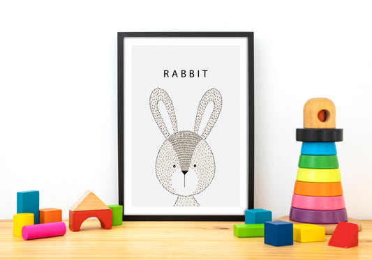 Minimalist Rabbit Wall Art Printable | Cute Animal Poster for Nursery Decor